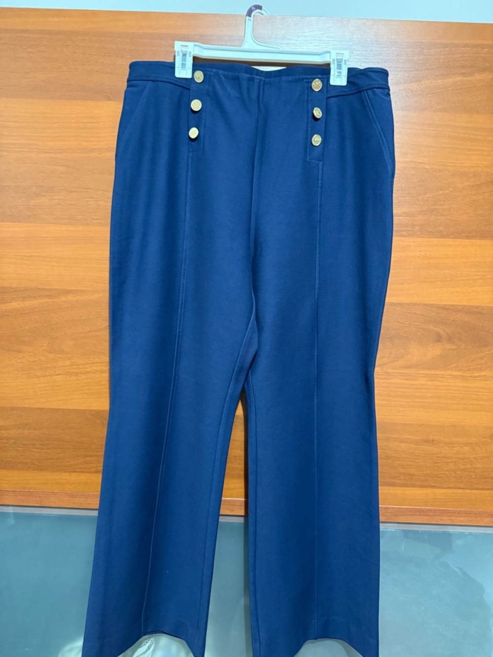 Michael Kors Navy and Cream Shirt with Branded Neck Tape